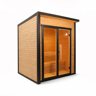 Firkantet sauna i Thermowood inkl. 9kW ovn (6-8 personer)