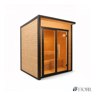 Firkantet sauna i Thermowood inkl. 9kW ovn (6-8 personer)