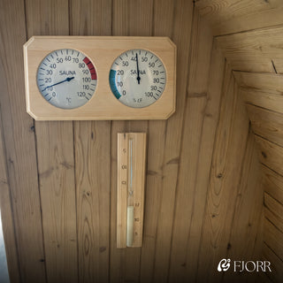 Saunatønde i Thermowood inkl. 9kW ovn (4-6 personer) med glasparti på bagside