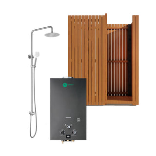 Luksuspakken (Sort gasvandvarmer + væghængt bruser + bruseafskærmning)